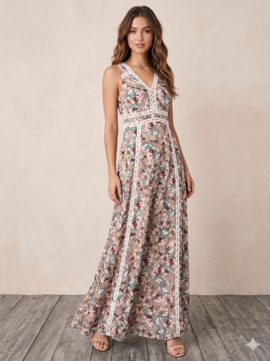 Lulus Dresses & Skirts - Lulu's Floral lace -Trim Maxi Dress in Blush and Teal